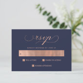 raffiniert | Imitate Rose Gold Wedding Calligrafy  RSVP Karte (Stehend Vorderseite)
