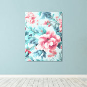 Raffinierte Blume aus rosafarbenem Granit und Blät Leinwanddruck (Insitu (Holzboden))