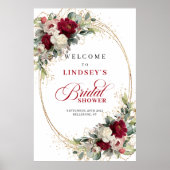 Raffinierte Burgunderweiße Florale Hochzeitsdusche Poster (Vorne)
