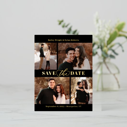 Raffinierte Collage FOIL Save the Date Postkarte (Stehend vorne)