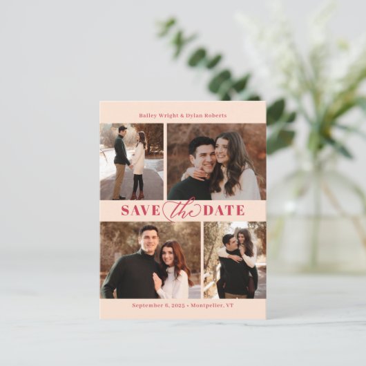 Raffinierte Collage Moderne Save the Date Postkart Postkarte (Stehend Vorderseite)