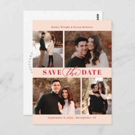 Raffinierte Collage Moderne Save the Date Postkart Postkarte (Vorne/Hinten)