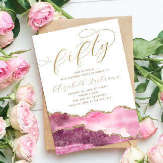 Raffinierte Elegante Gold Rosa 50. Geburtstag Einladung