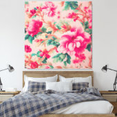 Raffinierte elegante, hellrosa Blume, üppige Blätt Leinwanddruck (Insitu (Schlafzimmer))