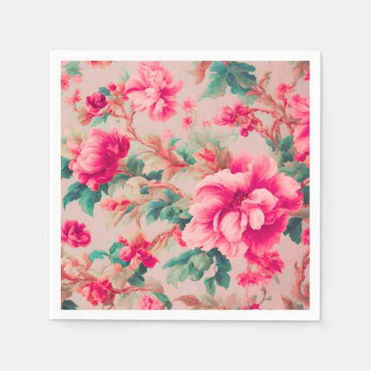 Raffinierte elegante, hellrosa Blume, üppige Blätt Serviette (Vorderseite)