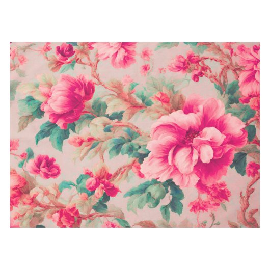 Raffinierte elegante, hellrosa Blume, üppige Blätt Tischdecke (Vorderseite (Horizontal))