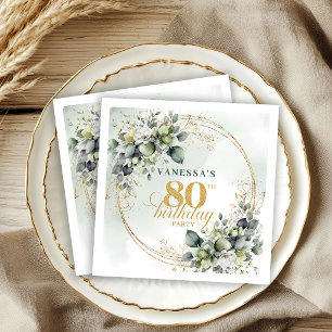 Raffinierte Eukalyptus-Grün 80. Geburtstag-Napki Serviette