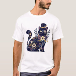 Raffinierte Florale Katzenmonokel-Zylinder T-Shirt