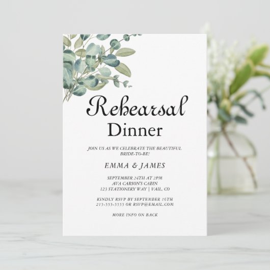 Raffinierte Grüne Probe Abendessen Einladung (Stehend Vorderseite)