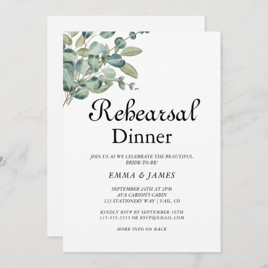 Raffinierte Grüne Probe Abendessen Einladung (Vorne/Hinten)