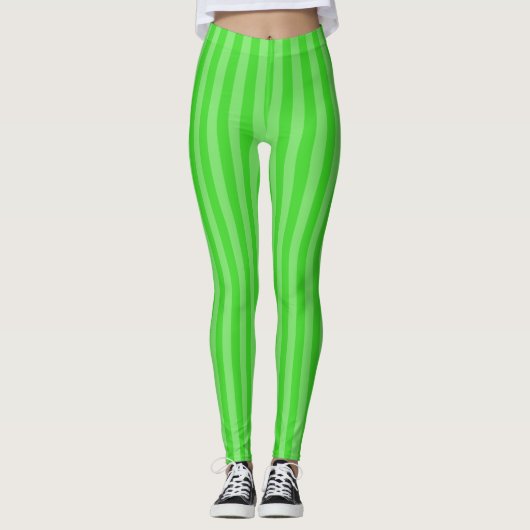 Raffinierte hellgrüne monochrome vertikale Streife Leggings (Vorderseite)