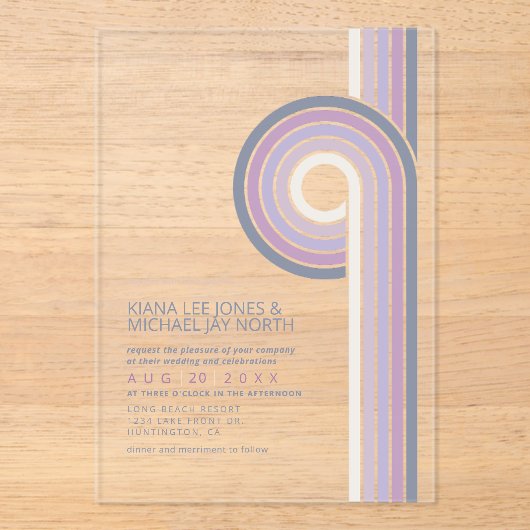 Raffinierte Linien Geometric Wedding Violet ID983 Acryleinladungen (Vorderseite)