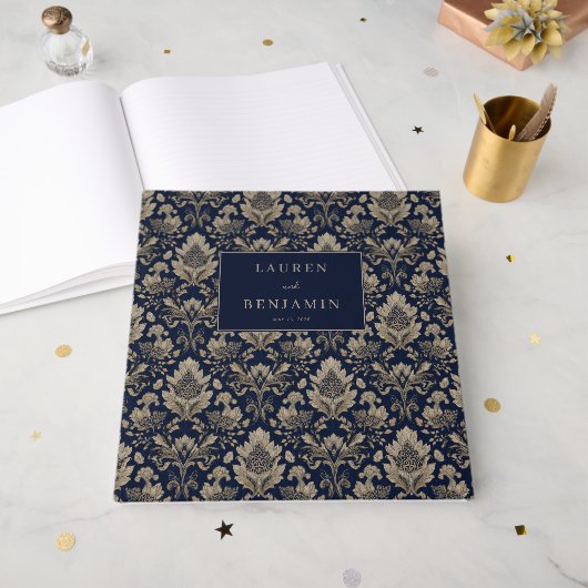 Raffinierte marine Blumen Vintage Gästebuch (Vorderseite offen)