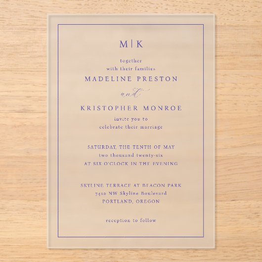 Raffinierte Marineinitialen Acryleinladungen (Vorderseite)