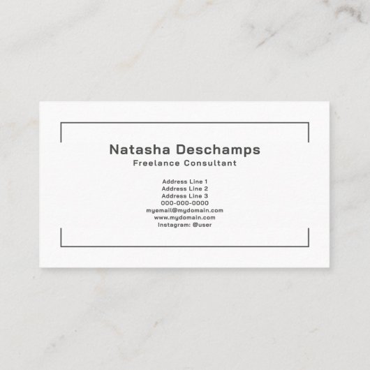 Raffinierte, Minimalistische Visitenkarte am Platz (Rückseite)