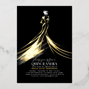 Raffinierte moderne schwarze elegante Quinceanera Folieneinladung