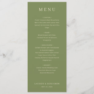 Raffinierte Olive-Grün-Speisekarte Menükarte