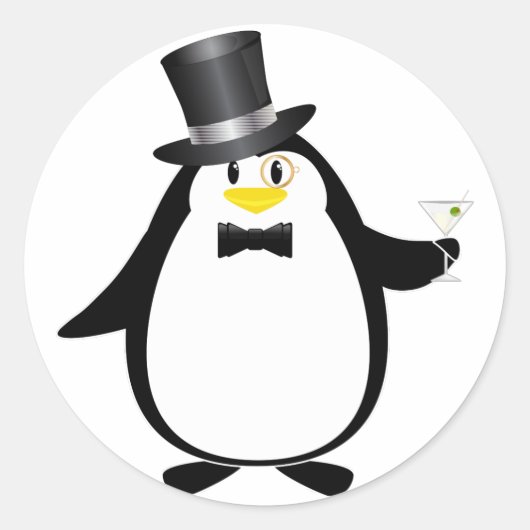 Raffinierte Penguin mit Martini Runder Aufkleber (Vorderseite)