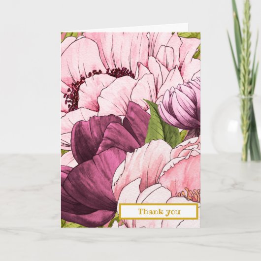 Raffinierte Pink Peony Blume Personalisiert Dankeskarte (Vorderseite)