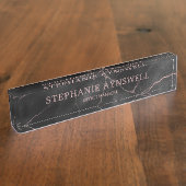 Raffinierte Rose aus schwarzem Marmor Gold Namensplakette (Seite)