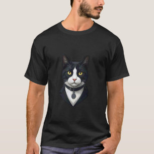 Raffinierte Schwarz-Weiß-Tuxedo-Katze T-Shirt