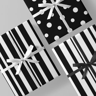 Raffinierte schwarz-weiße Streifen und Punkte Geschenkpapier Set