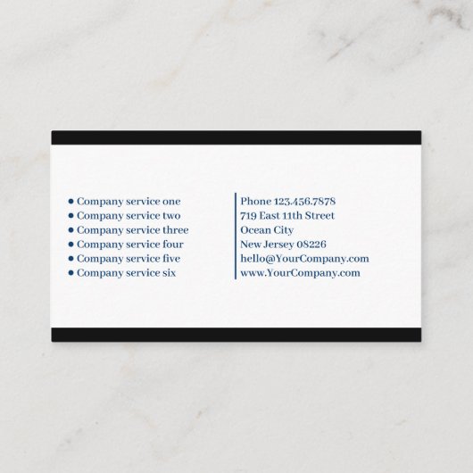 Raffinierte schwarze, blaue und weiße Firma Visitenkarte (Rückseite)