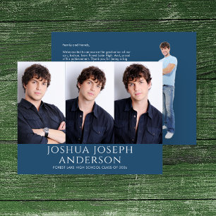 Raffinierter Abschluss Drei-Foto-Royal Blue Mitteilungskarte