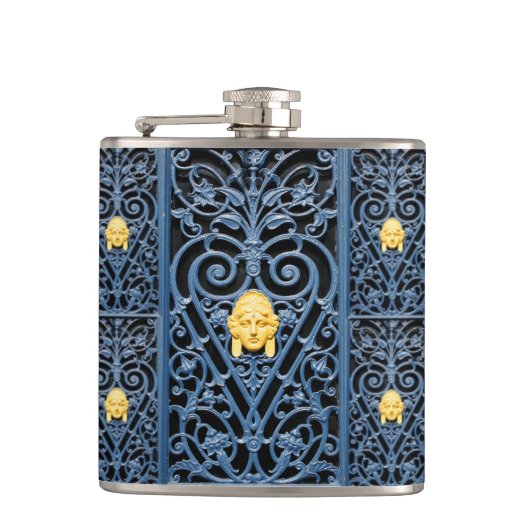 Raffinierter Art Deco Wrockner Eisen-Kolben 3 Flachmann (Vorderseite)