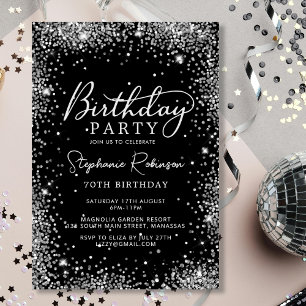Raffinierter Black Silver Glitzer 70. Geburtstag Einladung
