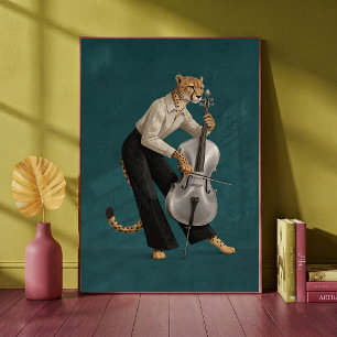 Raffinierter Gepard beim Cello-Spiel, Musik-Kunst  Poster