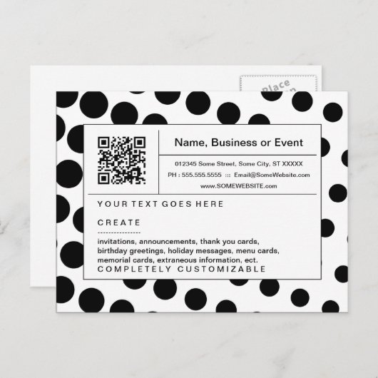 Raffinierter QR-Code: Schwarz-Weiß-Halbton Einladungspostkarte (Vorne/Hinten)