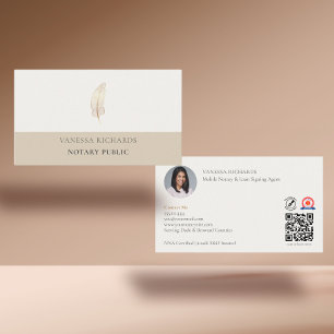 Raffinierter Tan & Gold Feather Notary Foto QR Cod Visitenkarte