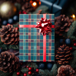 Raffiniertes Blau und Burgunderkariert – Klassisch Geschenkpapier