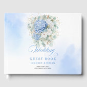 Raffiniertes Boho Blau Blumen Gold Gästebuch (Vorderseite)
