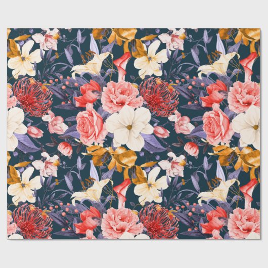 Raffiniertes Boho Floral Party Geschenkpapier (Flach)