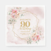 Raffiniertes Boho-Rosé-Blumen-90. Geburtstag Serviette (Vorderseite)
