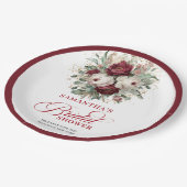 Raffiniertes Burgunder Blumen Hochzeitspapier Pappteller (Schrägansicht)