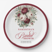 Raffiniertes Burgunder Blumen Hochzeitspapier Pappteller (Vorderseite)