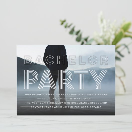 Raffiniertes Chic Bachelor Party Foto Einladung (Stehend Vorderseite)