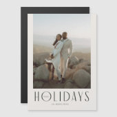 Raffiniertes Cream & Black Happy Holidays Foto Magneteinladung (Vorne/Hinten)