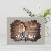 Raffiniertes Elegance-Foto Save the Date - Khaki (Stehend Vorderseite)