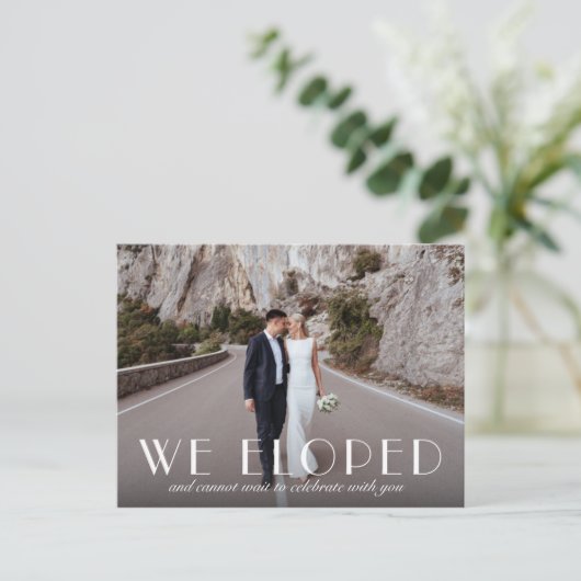 Raffiniertes Elopement Foto Ankündigungspostkarte (Stehend Vorderseite)