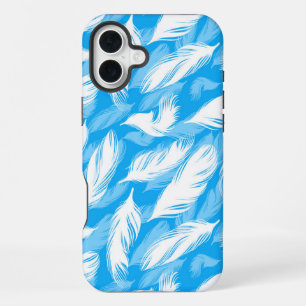 Raffiniertes Federdesign auf leuchtend Blau iPhone 16 Plus Hülle