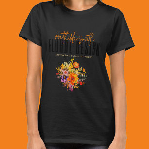 Raffiniertes florales Design Schwarze orangefarben T-Shirt