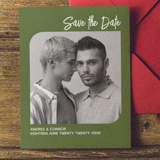 Raffiniertes Foto Save the Date Grüne Postkarte