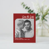 Raffiniertes Foto Save the Date Ruby Red Postcard Postkarte (Stehend Vorderseite)