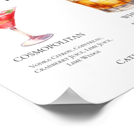 Raffiniertes Menü mit Cocktails für Hochzeiten Poster (Ecke)