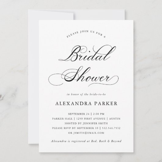 Raffiniertes Schwarz-Weiß-Brautparty Einladung (Vorderseite)