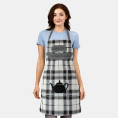 Raffiniertes Schwarz-weiß Kariert mit Teapot Motif Schürze (Getragen)